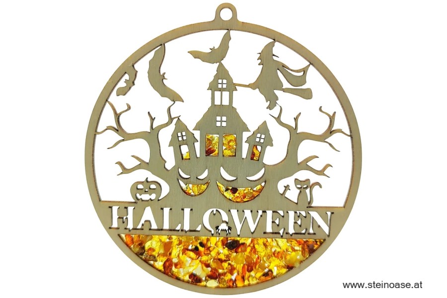 Fensterbild Suncatcher Bernstein - HALLOWEEN Geisterschloß Ø 11cm